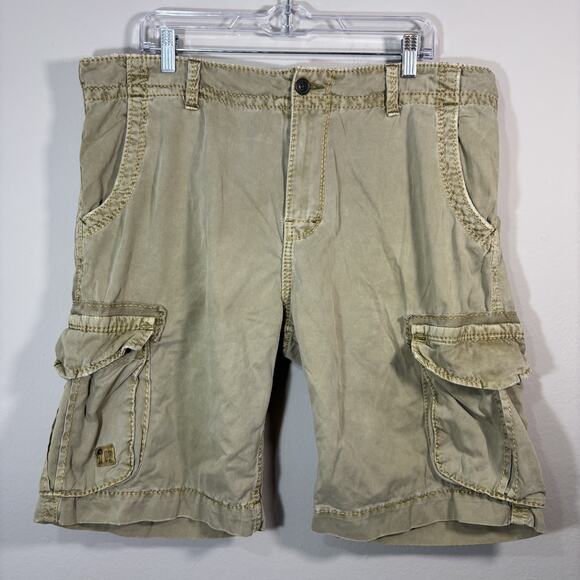 True Religion Expedition Tan 36 Big T Cargo Shorts Multiple Pocket Y2K Skater - Picture 1 of 10